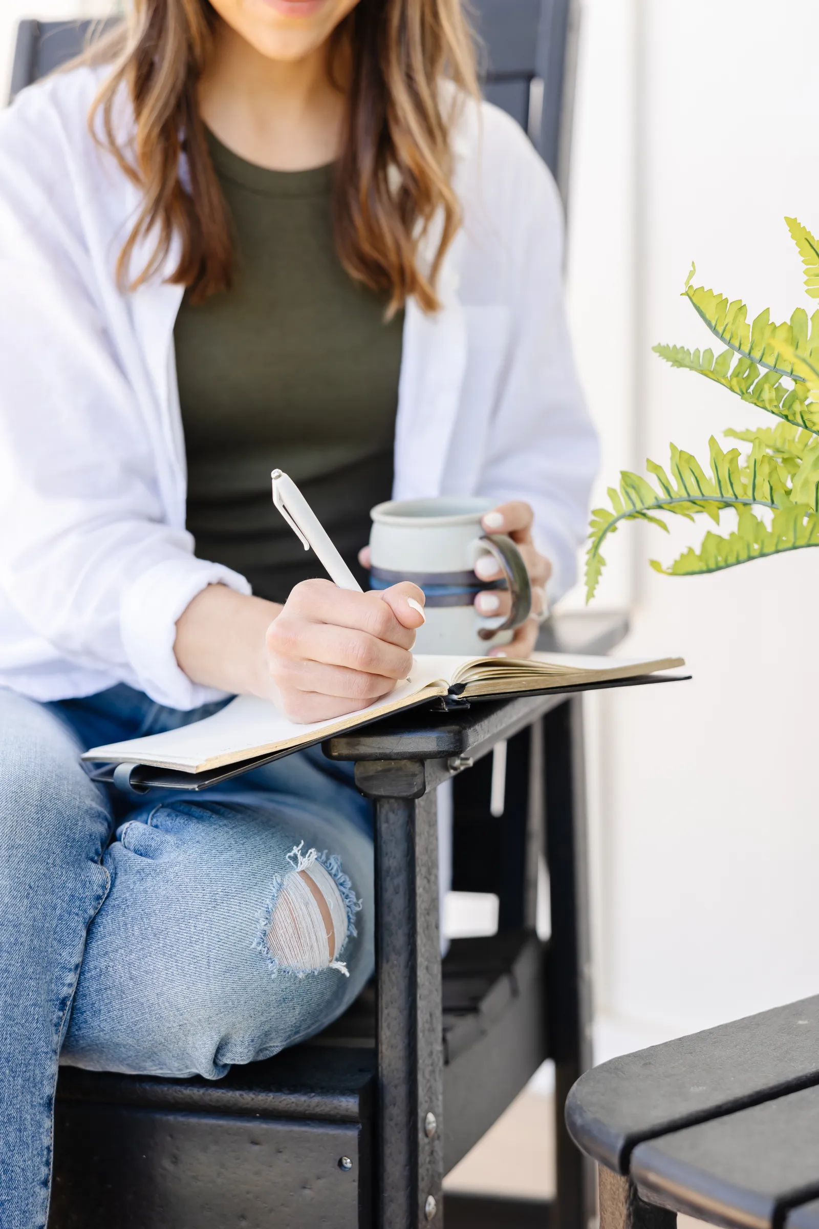 Alicia journaling with coffee
