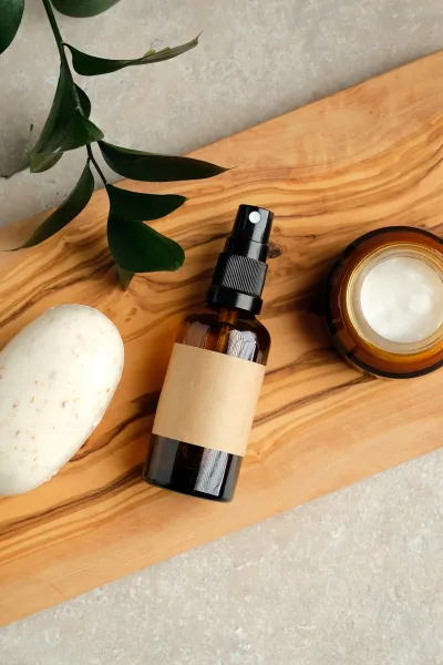 Amber spray bottle DIY room freshener with witch hazel
